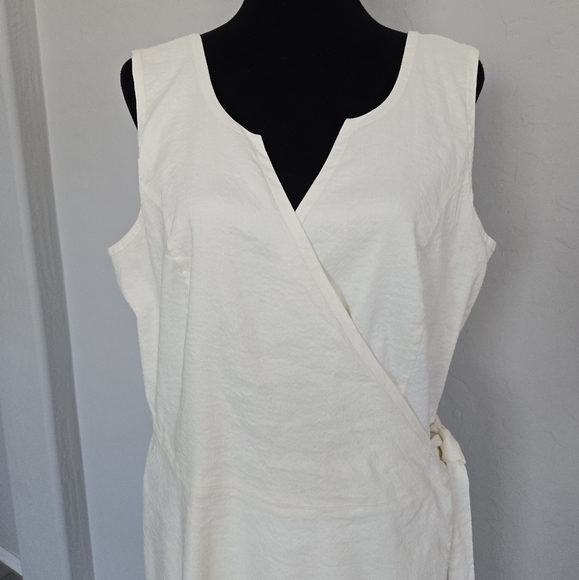 Aday Wind Down Wrap Dress Linen Blend Stretch Off White Sleeveless Tie Sz XL - Picture 4 of 11